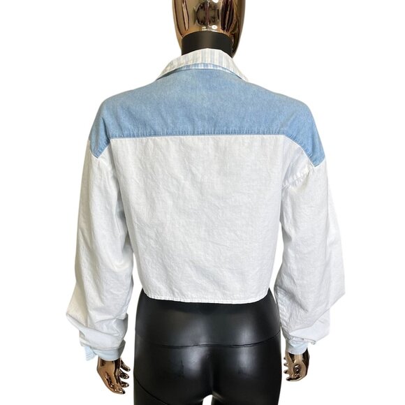 Vintage White YOU Babes Cropped Patchwork Button Front Shirt Medium USA Made - Picture 4 of 10